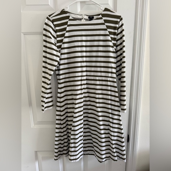 J. Crew Dresses & Skirts - JCrew Olive and White Striped Dress Cotton